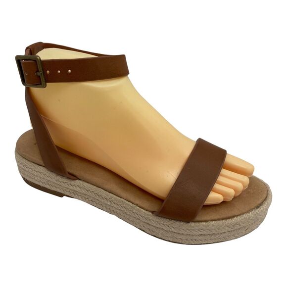 INC Espadrille Sandal Womens Size 8.5 Brown Ankle Buckle M Valet Tap - Picture 2 of 11